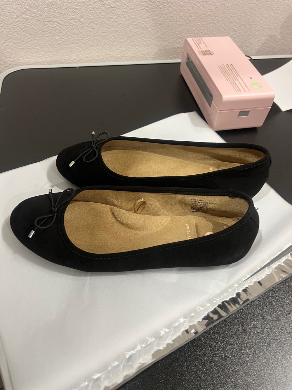 SO Black Ballet Flats with Bow Trim